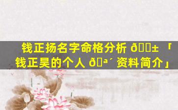 钱正扬名字命格分析 🐱 「钱正昊的个人 🪴 资料简介」